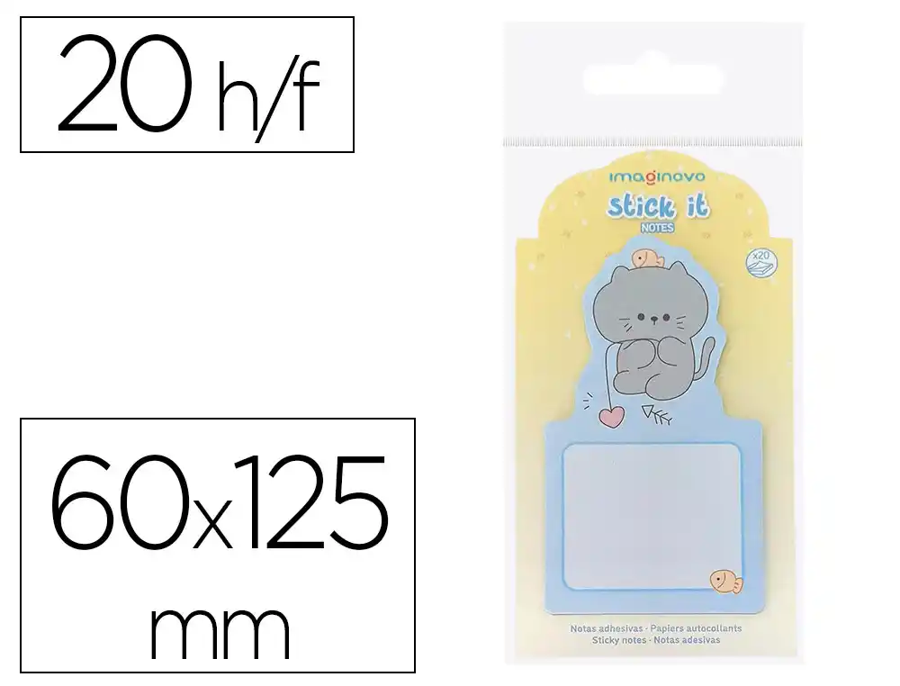 [174284] Bloc notas adhesivas imaginovo bunny con soporte 20 hojas gato azul 60x125 mm