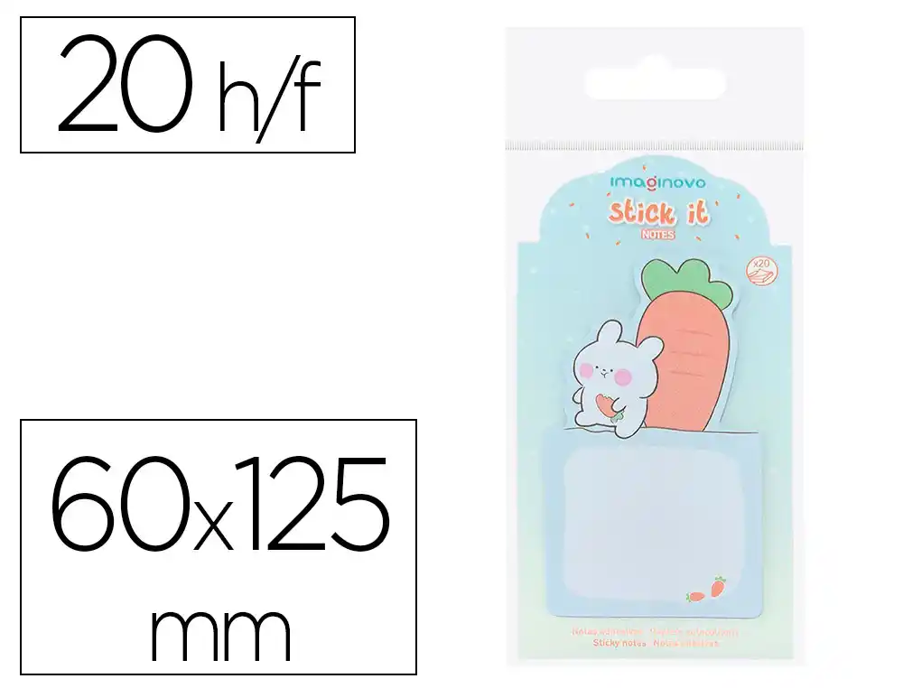 [174283] Bloc notas adhesivas imaginovo bunny con soporte 20 hojas azul 60x125 mm