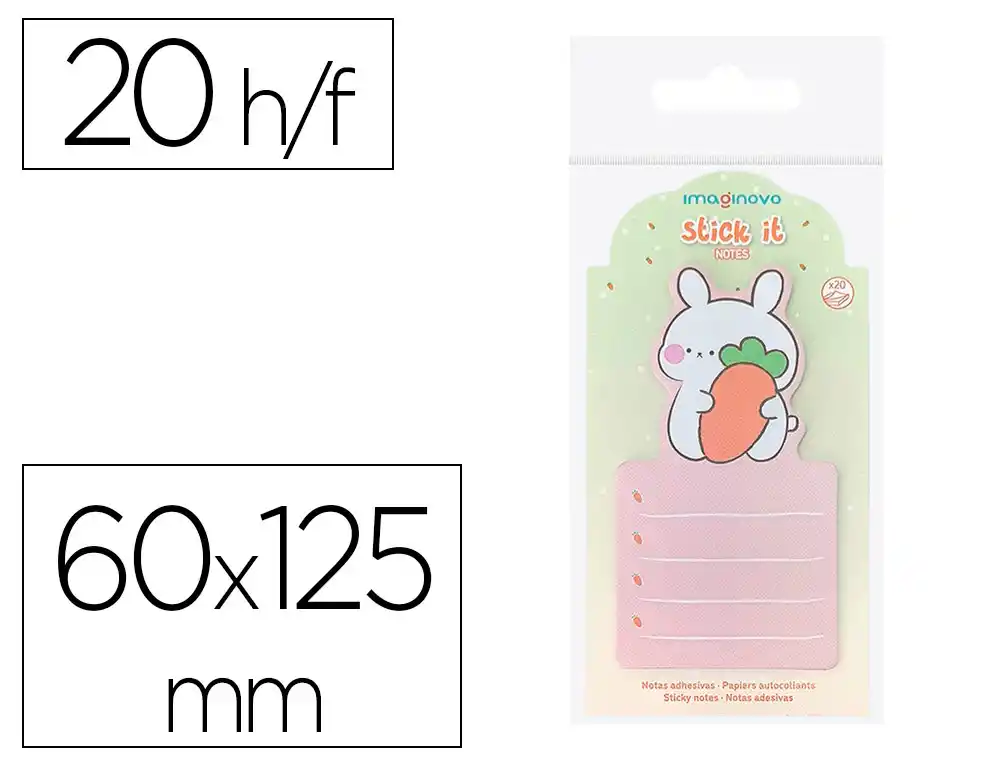 [174282] Bloc notas adhesivas imaginovo bunny con soporte 20 hojas naranja 60x125 mm