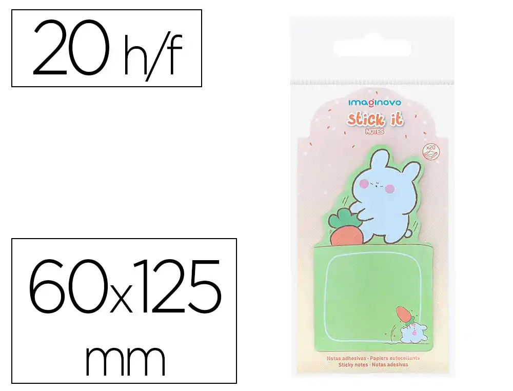 [174281] Bloc notas adhesivas imaginovo bunny con soporte 20 hojas verde 60x125 mm