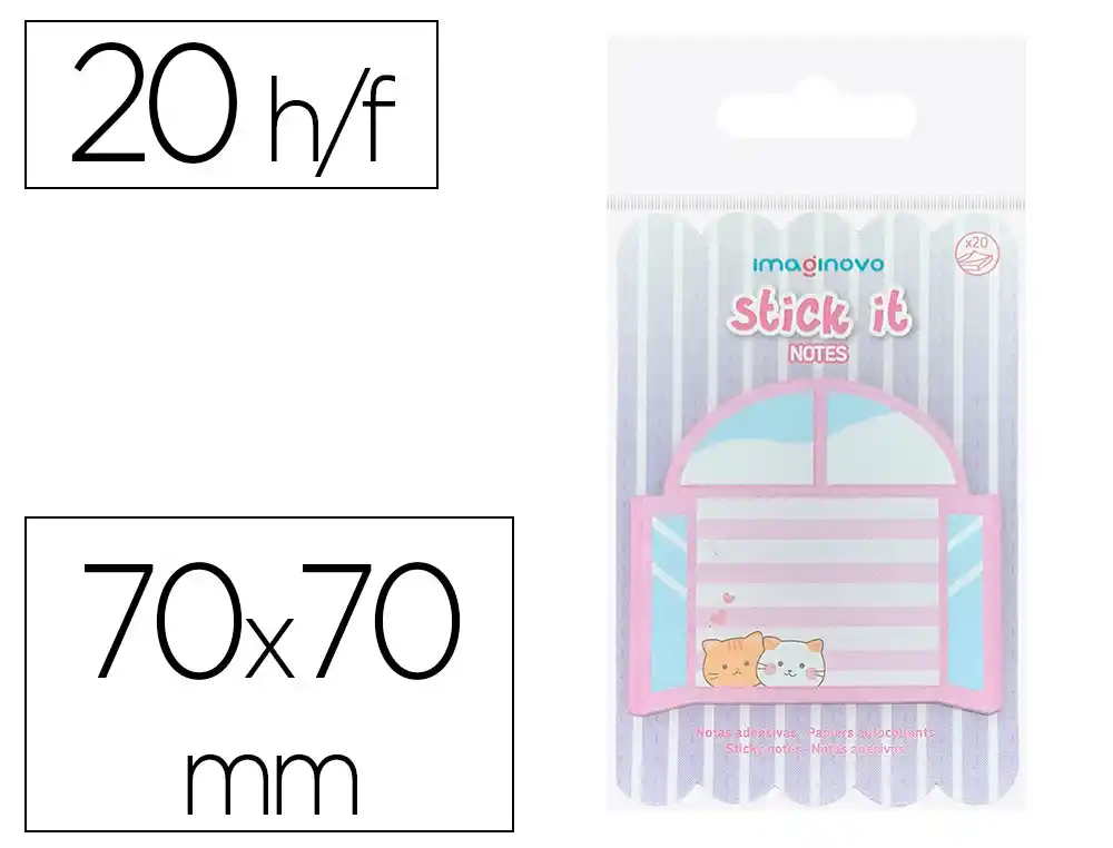 [174278] Bloc notas adhesivas imaginovo meow 20 hojas ventana 70x70 mm