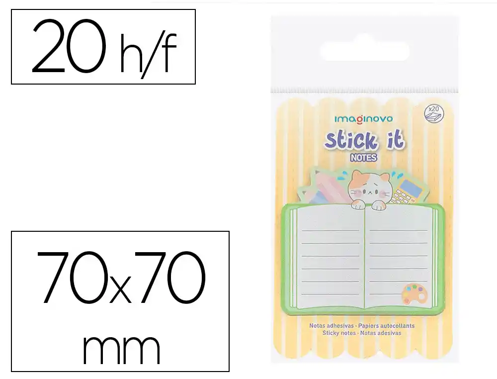 [174276] Bloc notas adhesivas imaginovo meow 20 hojas cuaderno 70x70 mm