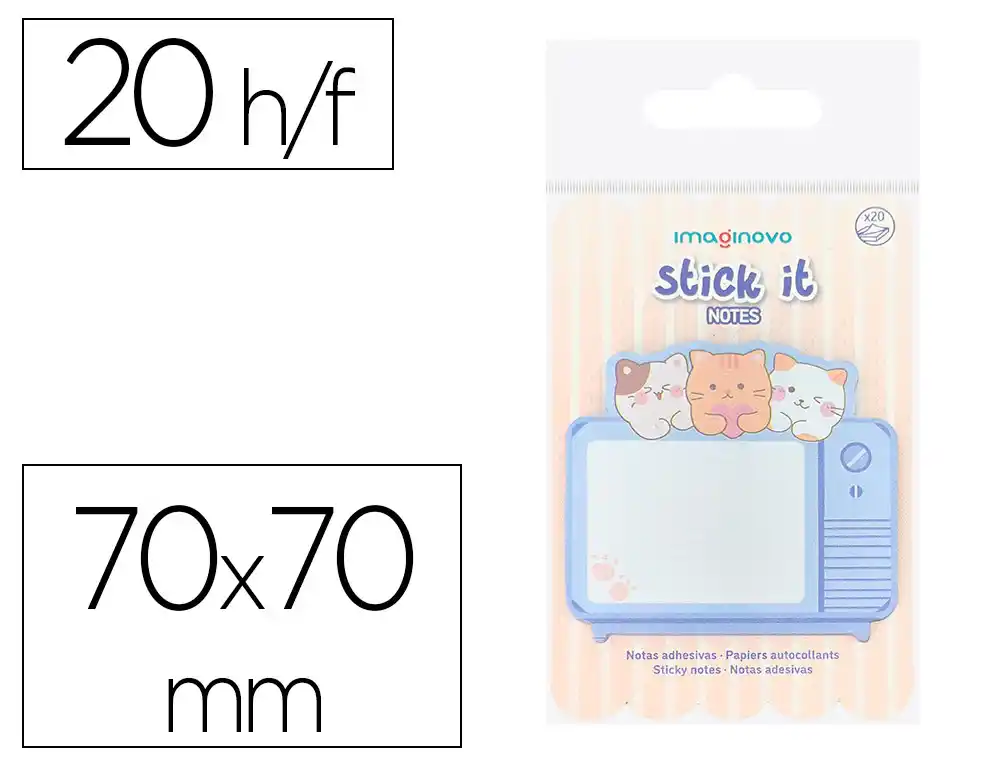 [174275] Bloc notas adhesivas imaginovo meow 20 hojas television 70x70 mm