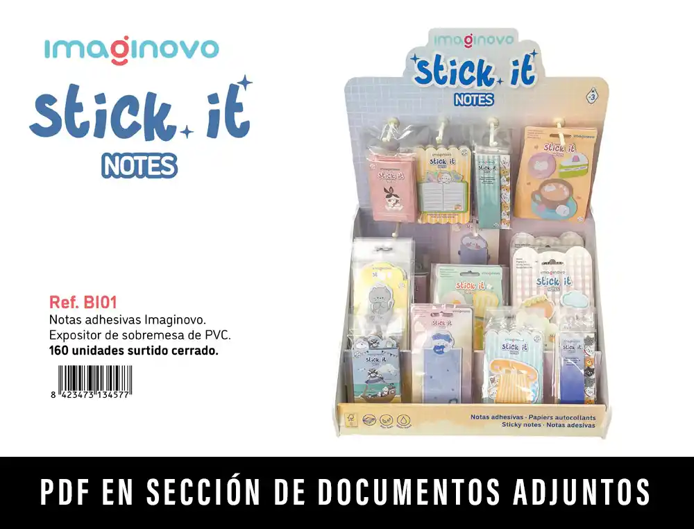 [174274] Bloc notas adhesivas imaginovo expositor sobremesa pvc 160 unidades surtidas 310x270x420 mm