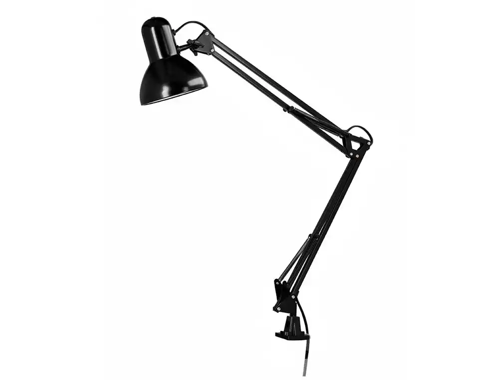 [174166] Lampara de escritorio q-connect antares metalica conpinza interruptor brazo doble 3 articulaciones color negro