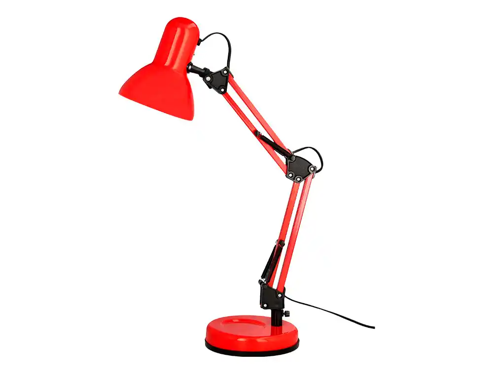 [174164] Lampara de escritorio q-connect polaris metalica con interruptor brazo doble tres articulaciones color rojo
