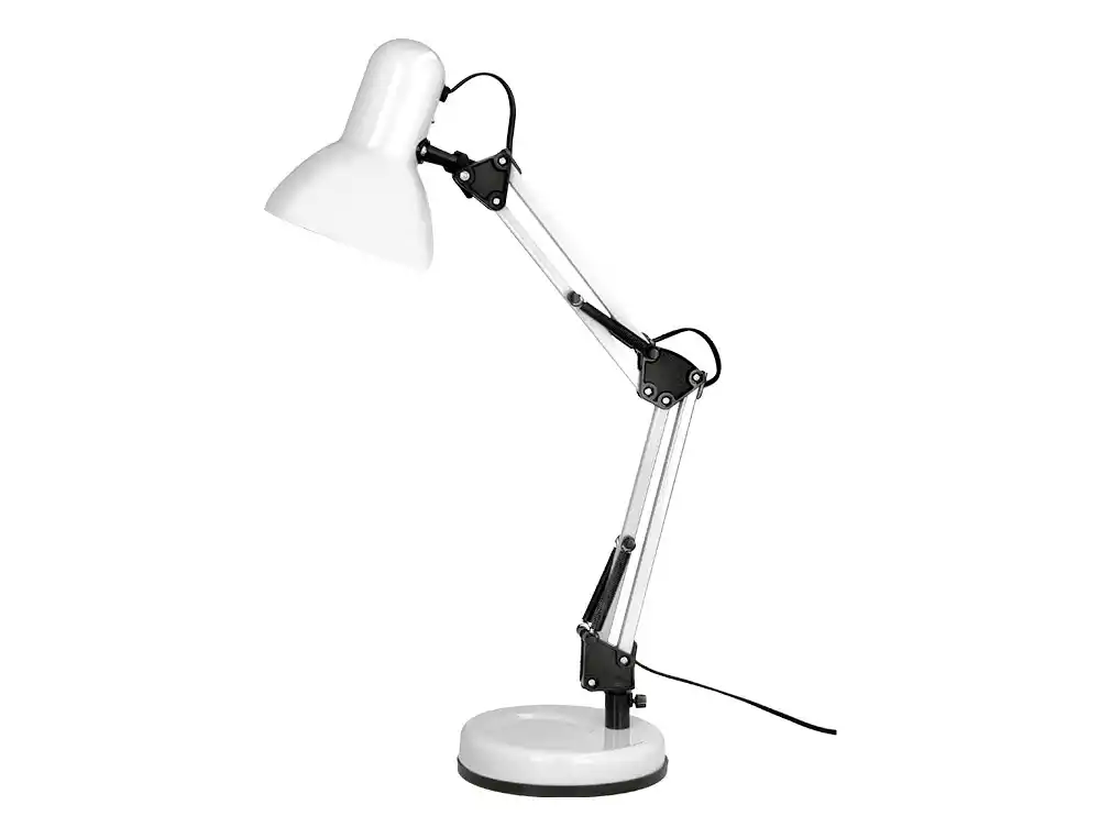 [174163] Lampara de escritorio q-connect polaris metalica con interruptor brazo doble tres articulaciones color blanco