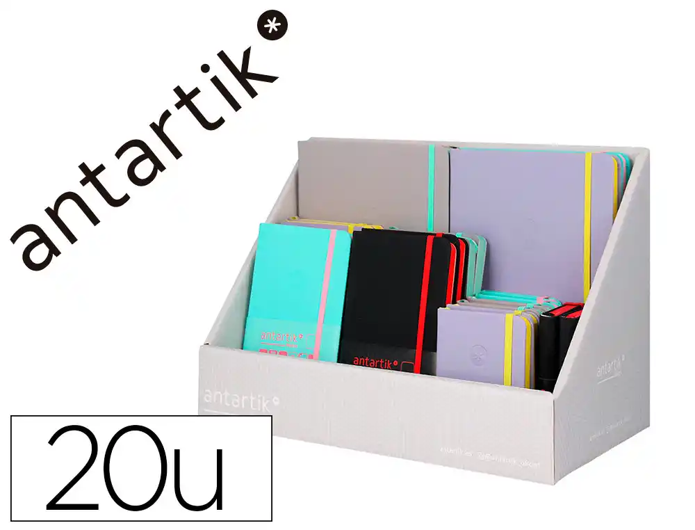 [174089] Cuaderno con gomilla antartik note tapa dura bicolor a5/a6/a7 expositor de 20 unidades surtidas