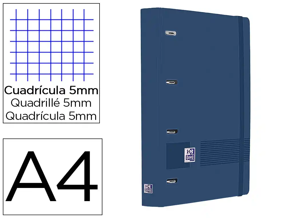 Carpeta 4 anillas oxford europeanbinder live&go tapa polifoam din a4 + recambio 120 hojas cuadro 5 mm azul