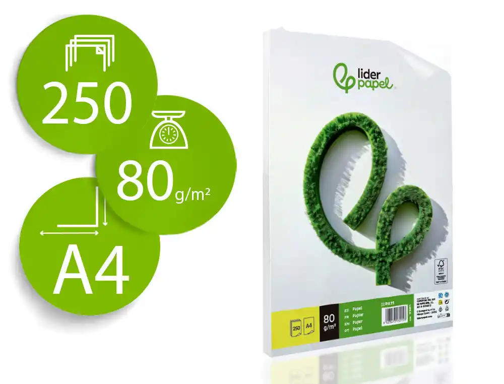[173971] Papel liderpapel din a4 80 gr liso paquete de 250 hojas