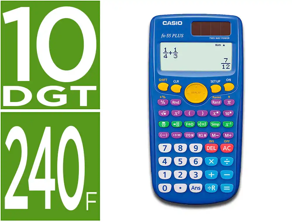 Calculadora casio fx-55 plus cientifica 240 funciones pantalla de cuatro lineas solar y pila
