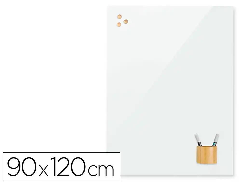 [173809] Pizarra de cristal rocada magnetica sin marco 120x90 cm color blanco puro