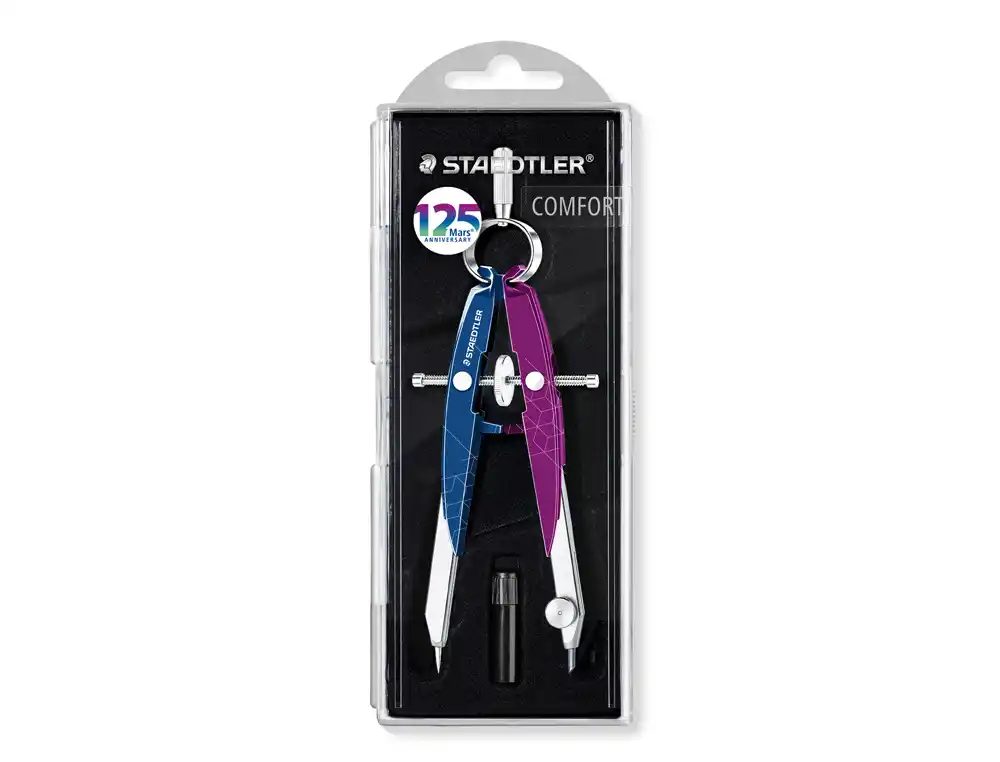 Compas staedtler micrometrico mars 556 azul/lila con husillo y rueda central