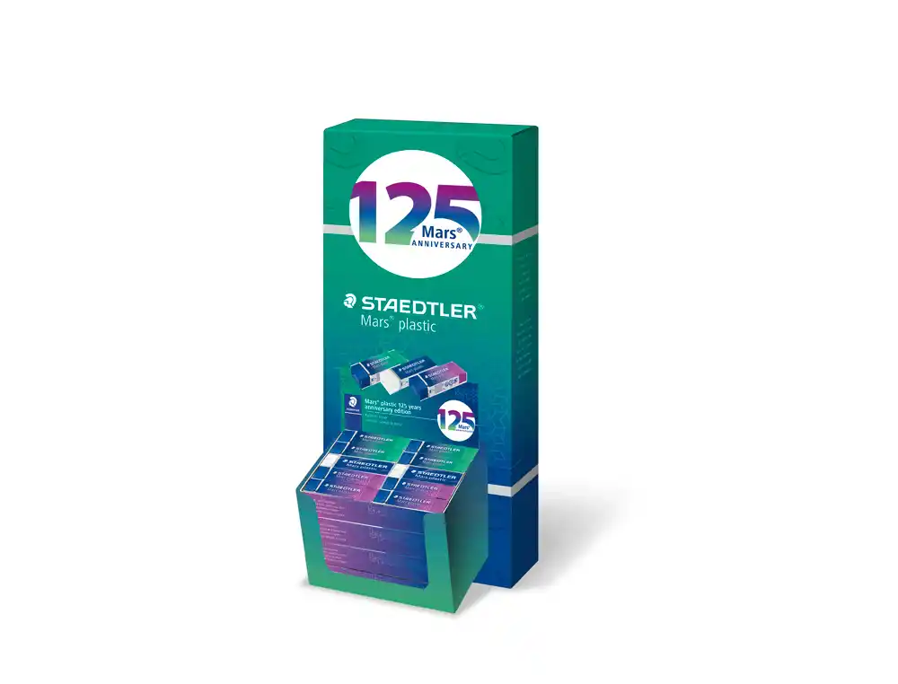 [173794] Goma de borrar staedtler mars plastic 125 aniversario 526/50 mars expositor de 80 gomas