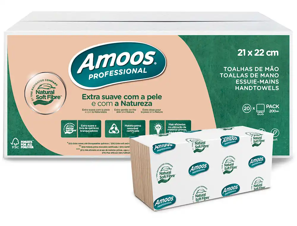 [173751] Toalla secamanos amoos professional naturally soft 2 capas pasta cruda 21x22 cm paquete de 200 unidades