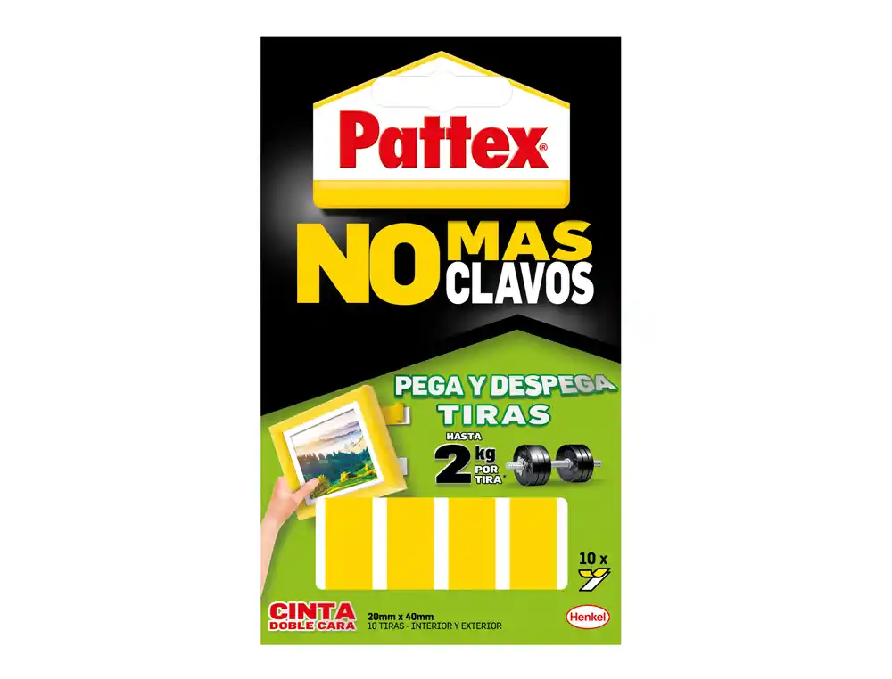 [173580] Cinta adhesiva doble cara pattex pega y despega no mas clavo hasta 2 kg 20 x 40 mm blister de 10 unidades