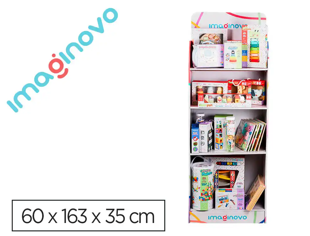 [173517] Expositor imaginovo juegos infantiles de suelo carton con 28 juegos y 22 puzles surtidos 60x163x35cm
