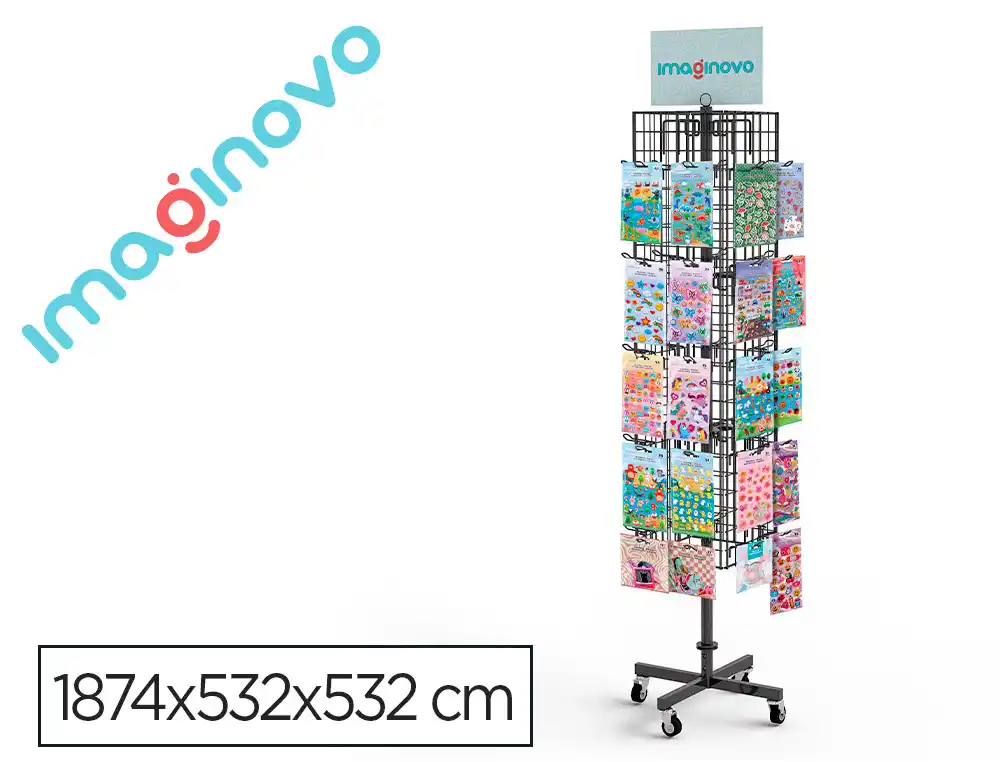[173468] Pegatinas imaginovo expositor metalico giratorio con 40 ganchos ajustables surtido cerrado 630 uds 1874x532x532