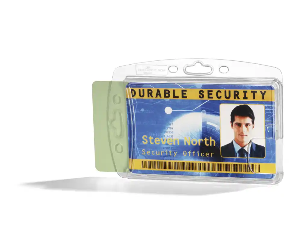 [173440] Identificador durable poliestireno rigido para 2 tarjetas vertical/horizontal 54x87 mm
