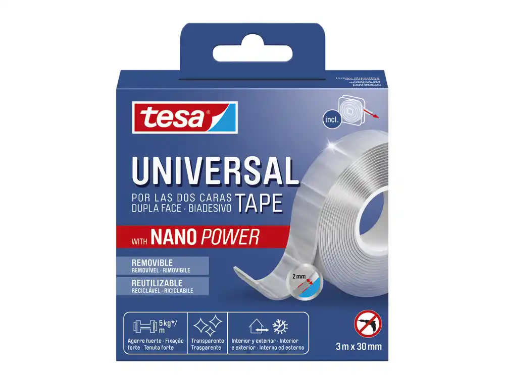 [173402] Cinta adhesiva tesa doble cara nano universal transparente 3 m x 30 mm
