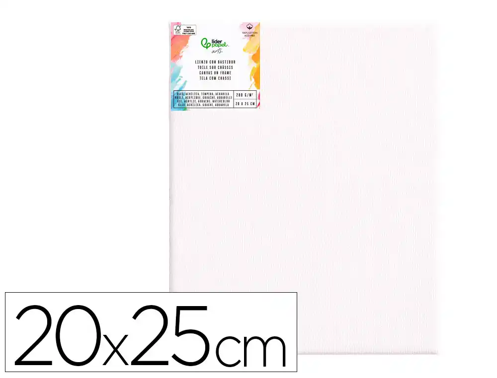 [173098] Bastidor liderpapel 3p lienzo grapado parte trasera algodon 100% bordes madera 20x25 cm gramaje 280g/m2 certificado
