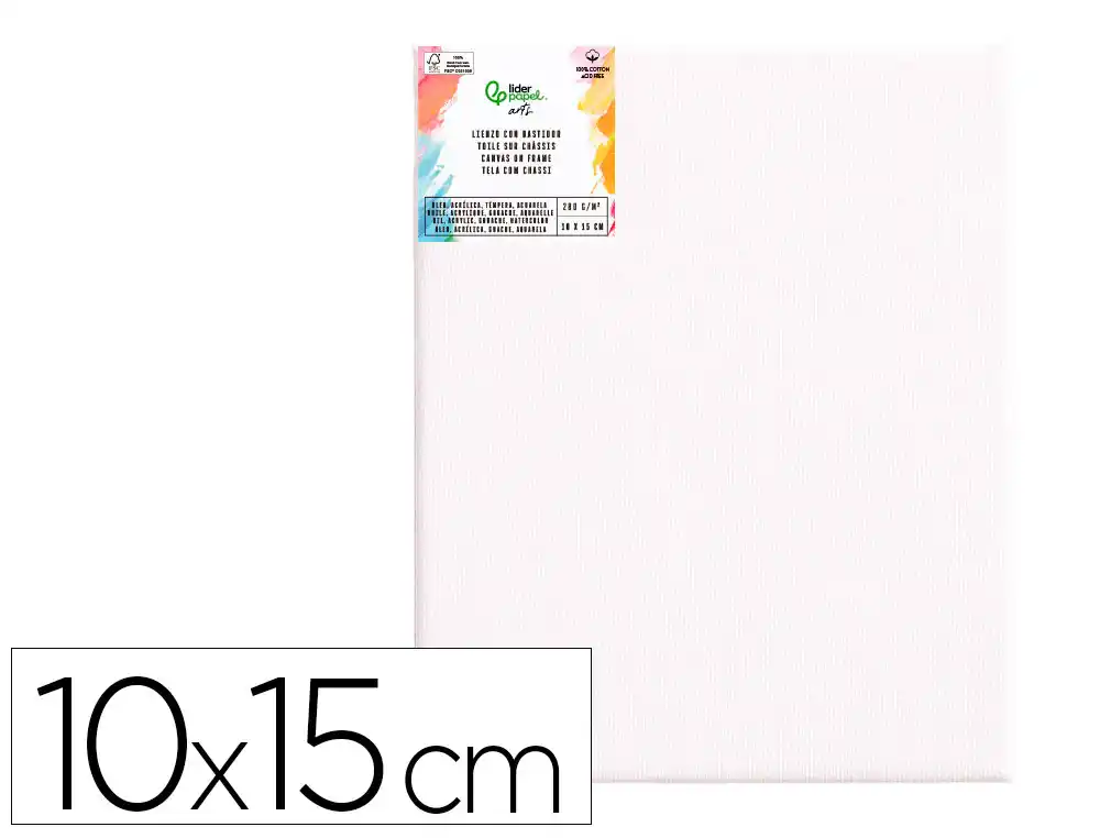 [173096] Bastidor liderpapel 0p lienzo grapado parte trasera algodon 100% bordes madera 10x15 cm gramaje 280g/m2 certificado