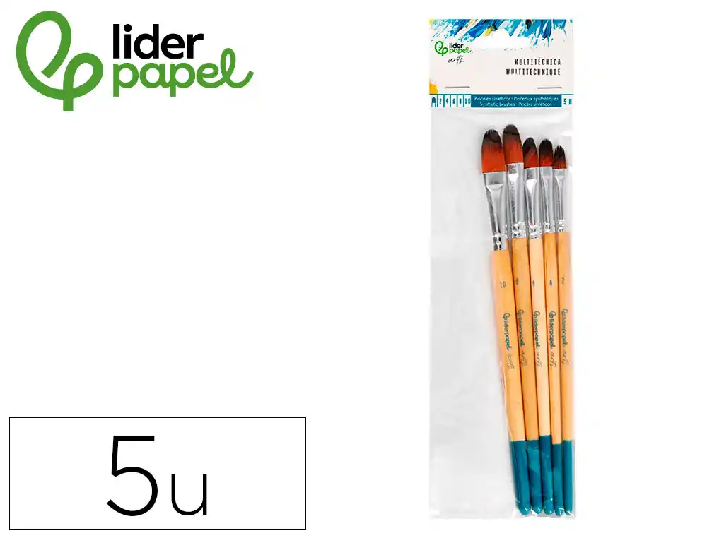 [173058] Pinceles sinteticos liderpapel punta lengua gato bolsa de 5 unidades tamaños surtidos certificado fsc