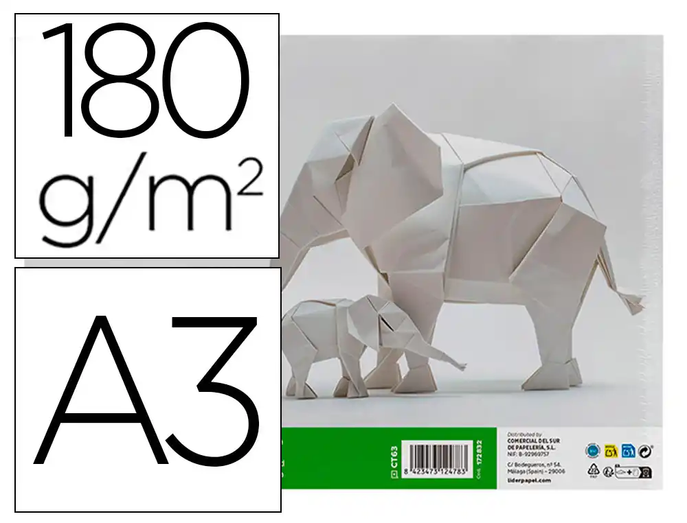 [172832] Cartulina liderpapel a3 180g/m2 blanco paquete de 25+5 hojas en carpeta dossier transparente con cierre