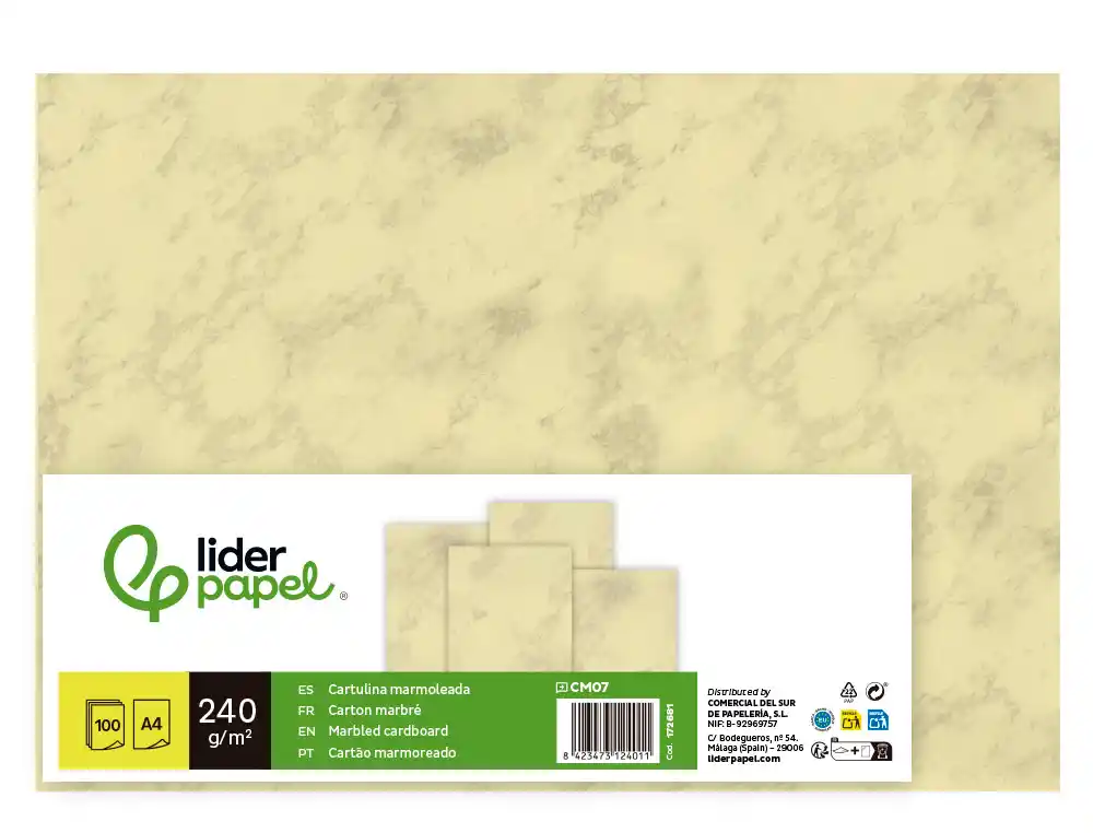 [172681] Cartulina marmoleada liderpapel din a4 240gr crema claro paquete de 100 hojas