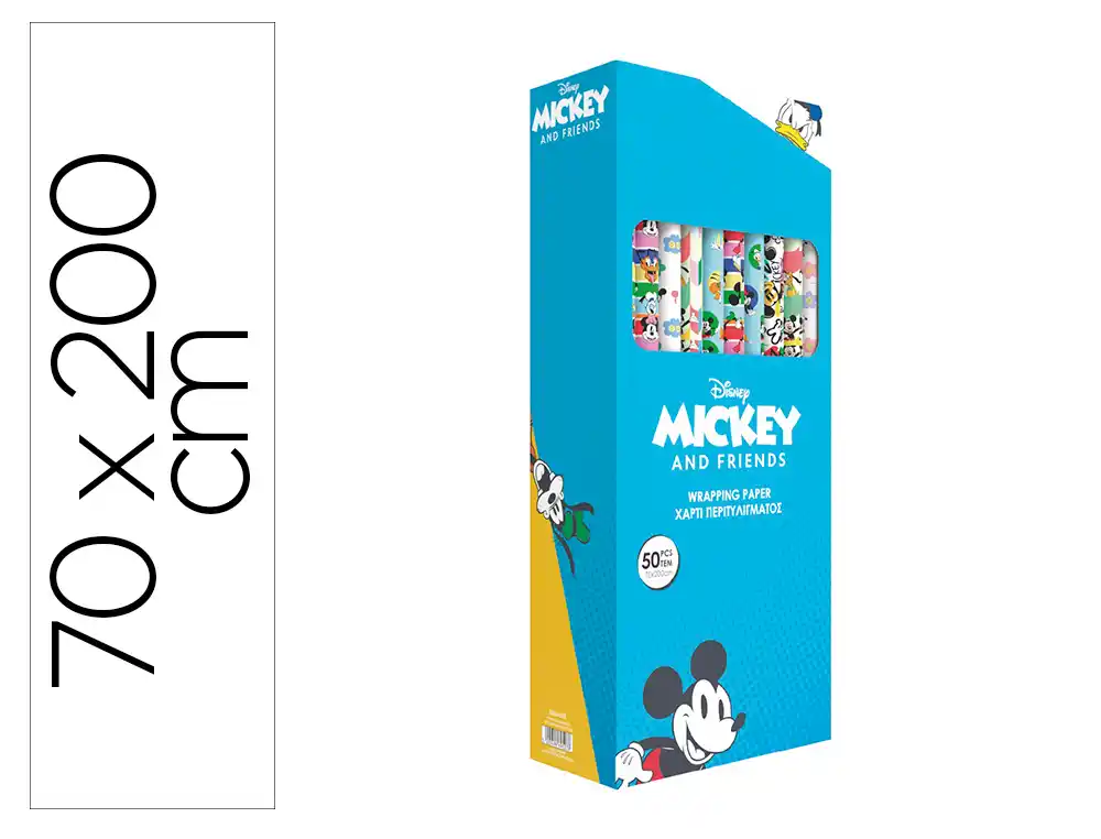 [172644] Papel de regalo basika disney mickey and friends rollo ancho 70 cm longitud 2 m diseños surtidos gramaje 60 g
