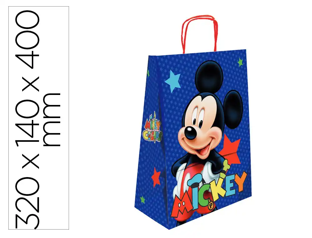 [172642] Bolsa para regalo basika papel celulosa 90 g mickey con asa retorcida tamaño l 320x140x400 mm