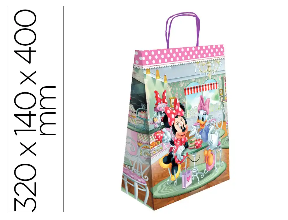 [172641] Bolsa para regalo basika papel celulosa 90 g minnie con asa retorcida tamaño l 320x140x400 mm