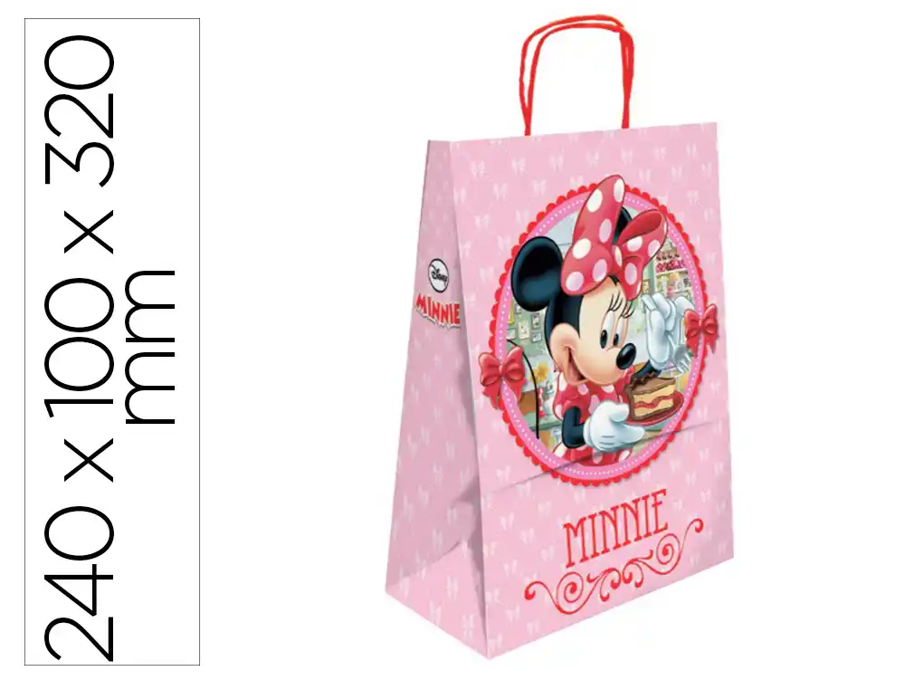 [172639] Bolsa para regalo basika papel celulosa 90 g minnie con asa retorcida tamaño s 240x100x320mm