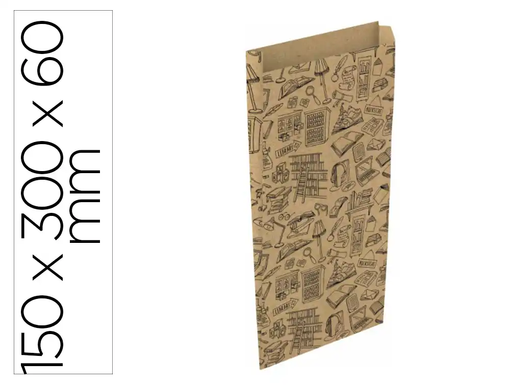 [172638] Sobre papel basika kraft reciclado con fuelle estampado libreria tamaño s 150x300 mm paquete de 25 unidades