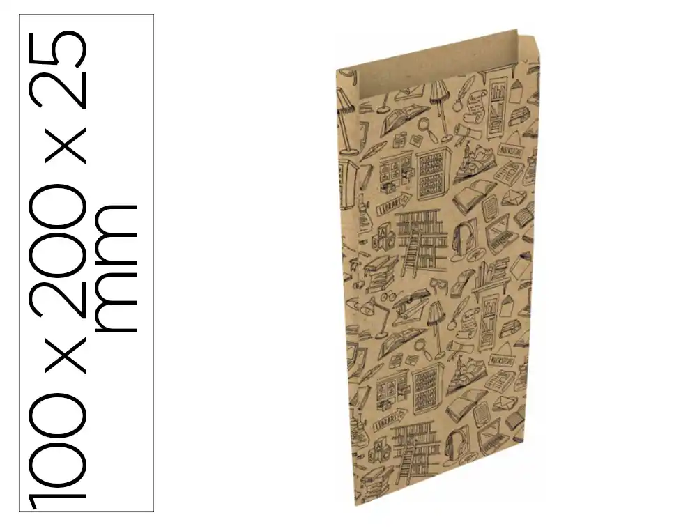 [172637] Sobre papel basika kraft reciclado con fuelle estampado libreria tamaño xxs 100x200 mm paquete de 25 unidades