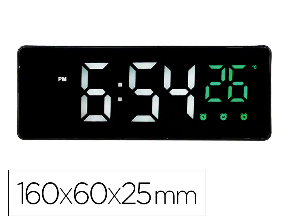 [172564] Reloj q-connect sobremesa digital con temperatura 3 alarmas control de voz 160x60x25mm