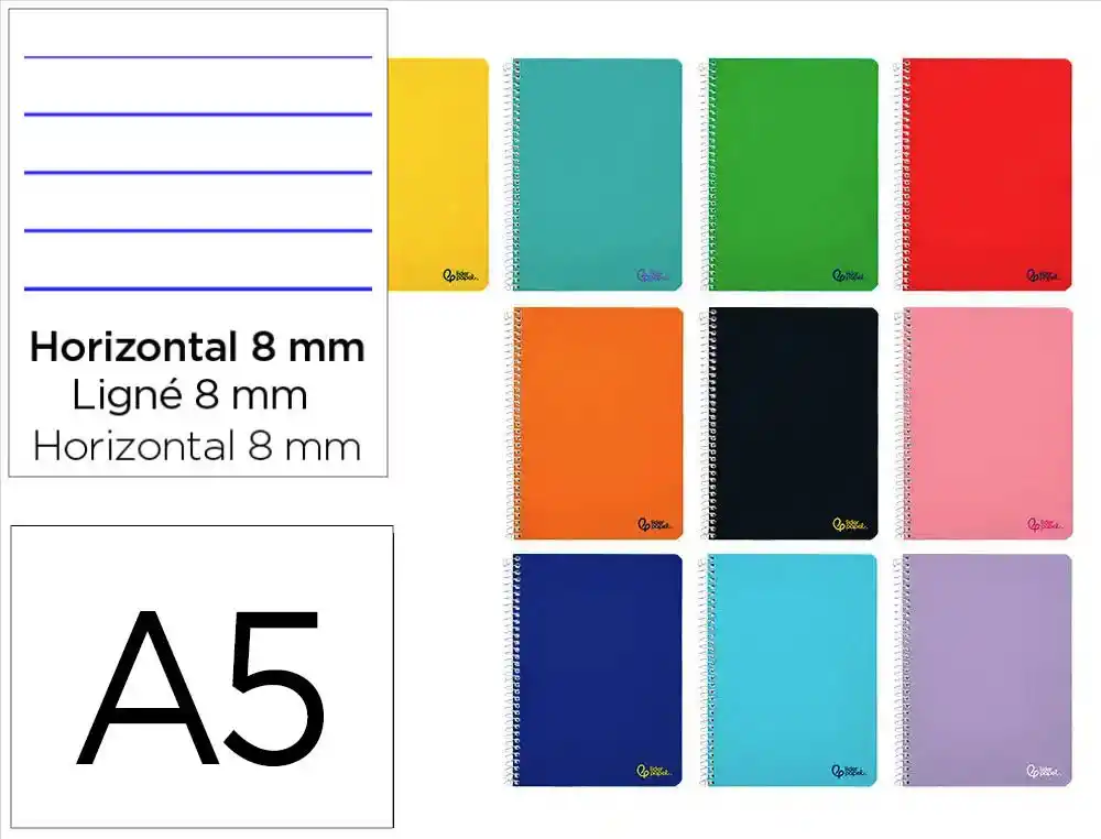 Cuaderno espiral liderpapel a5 smart tapa blanda 80h 75gr horizontal 8mm con margen colores surtidos