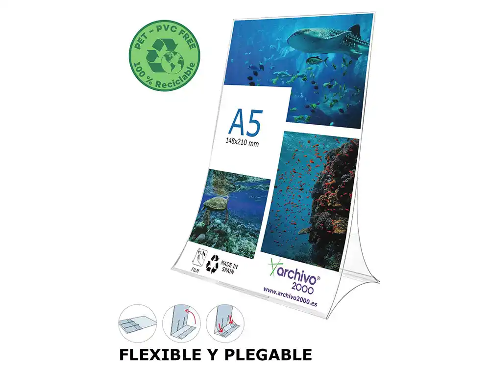 [172205] Expositor sobremesa archivo 2000 plegable pet 100% reciclable din a5 vertical transparente 90x150x210 mm