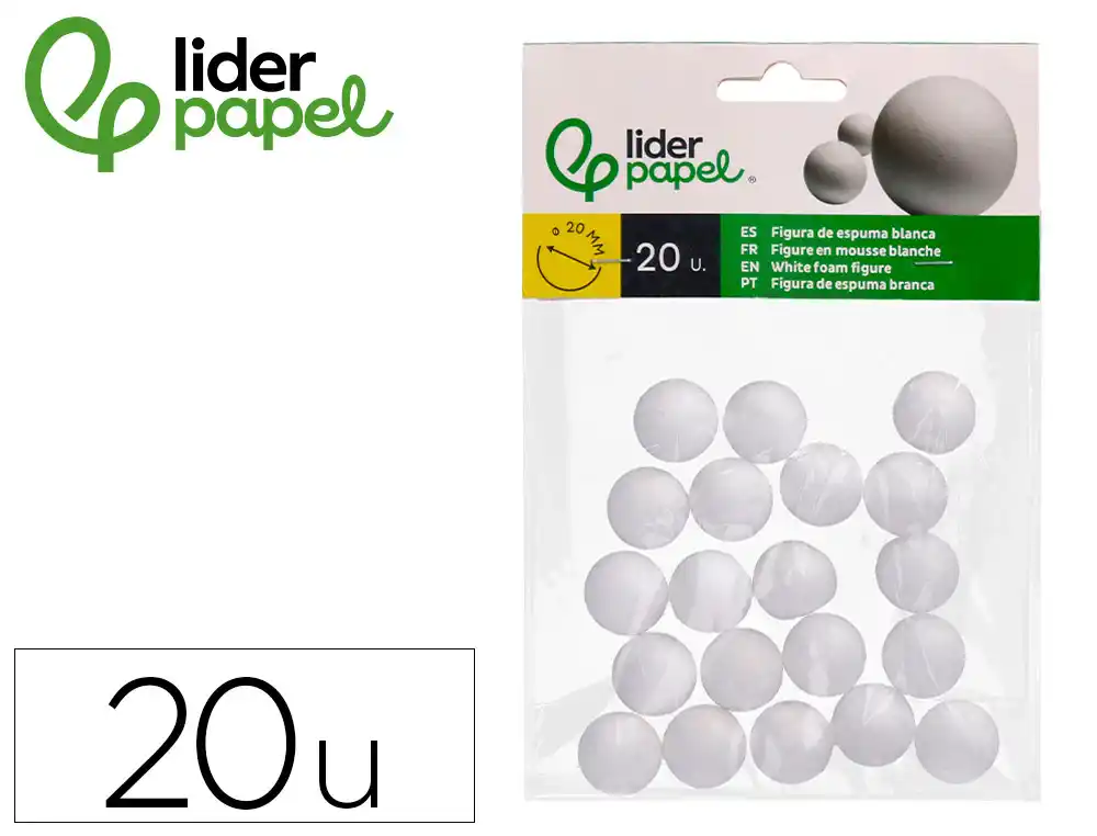 [172191] Figura de espuma blanca liderpapel bola de 2 cm bolsa con 20 unidades