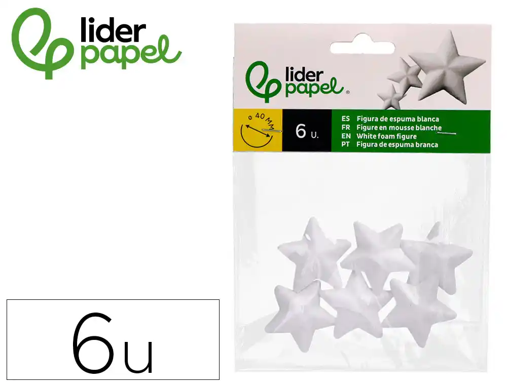 [172190] Figura de espuma blanca liderpapel estrella de 4 cm bolsa con 6 unidades