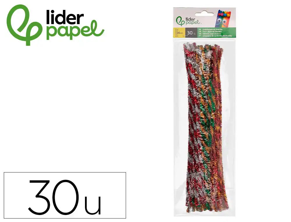 [172180] Limpiapipas de chenilla liderpapel 30 cm dos colores brillantes surtidos bolsa de 30 unidades