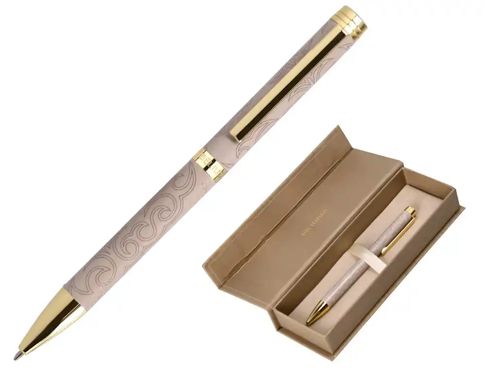[172134] Boligrafo belius wild west aluminio color beige dorado tinta color azul caja de diseño