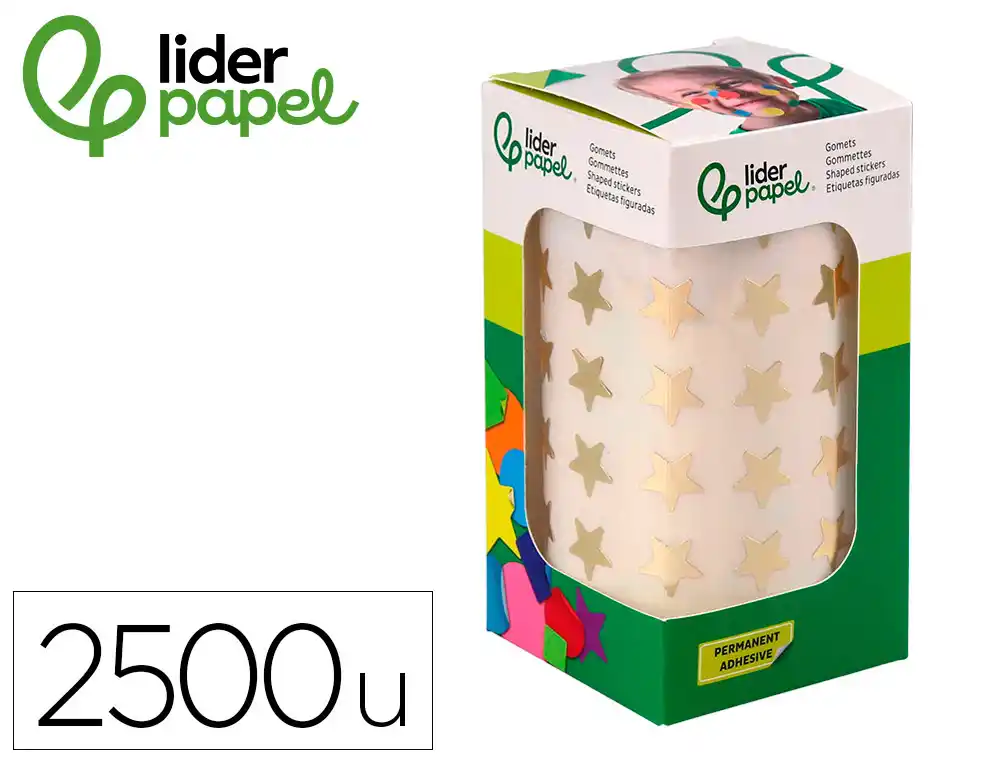 [172121] Gomets liderpapel autoadhesivo estrellas doradas surtidas 2500 unidades en caja de carton