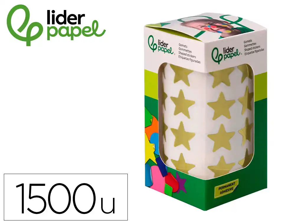[172120] Gomets liderpapel autoadhesivo estrellas doradas 20 mm 1500 unidades en caja de carton