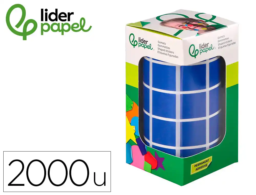 [172114] Gomets liderpapel autoadhesivo cuadrado 20x20 mm azul rollo de 2000 unidades en caja de carton