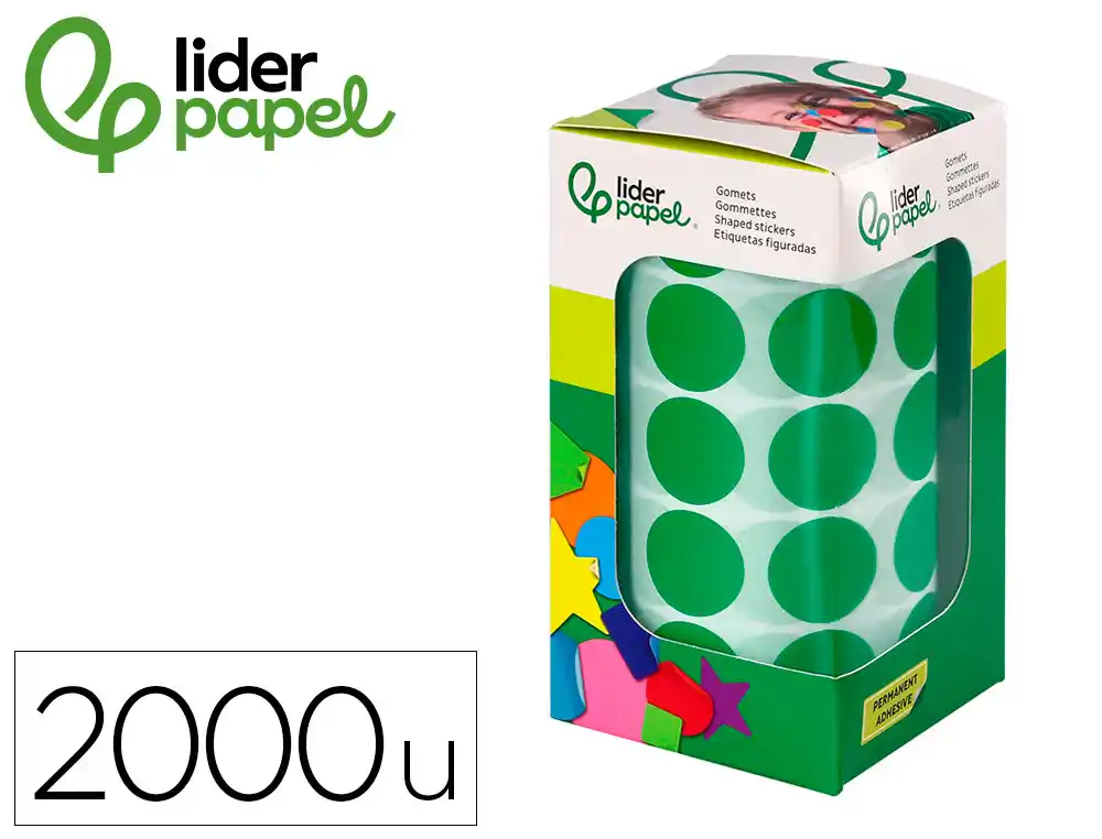 [172113] Gomets liderpapel autoadhesivo circulos 20 mm verde rollo de 2000 unidades en caja de carton
