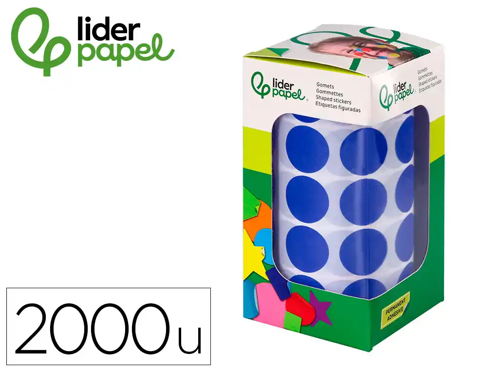 [172111] Gomets liderpapel autoadhesivo circulos 20 mm azul rollo de 2000 unidades en caja de carton