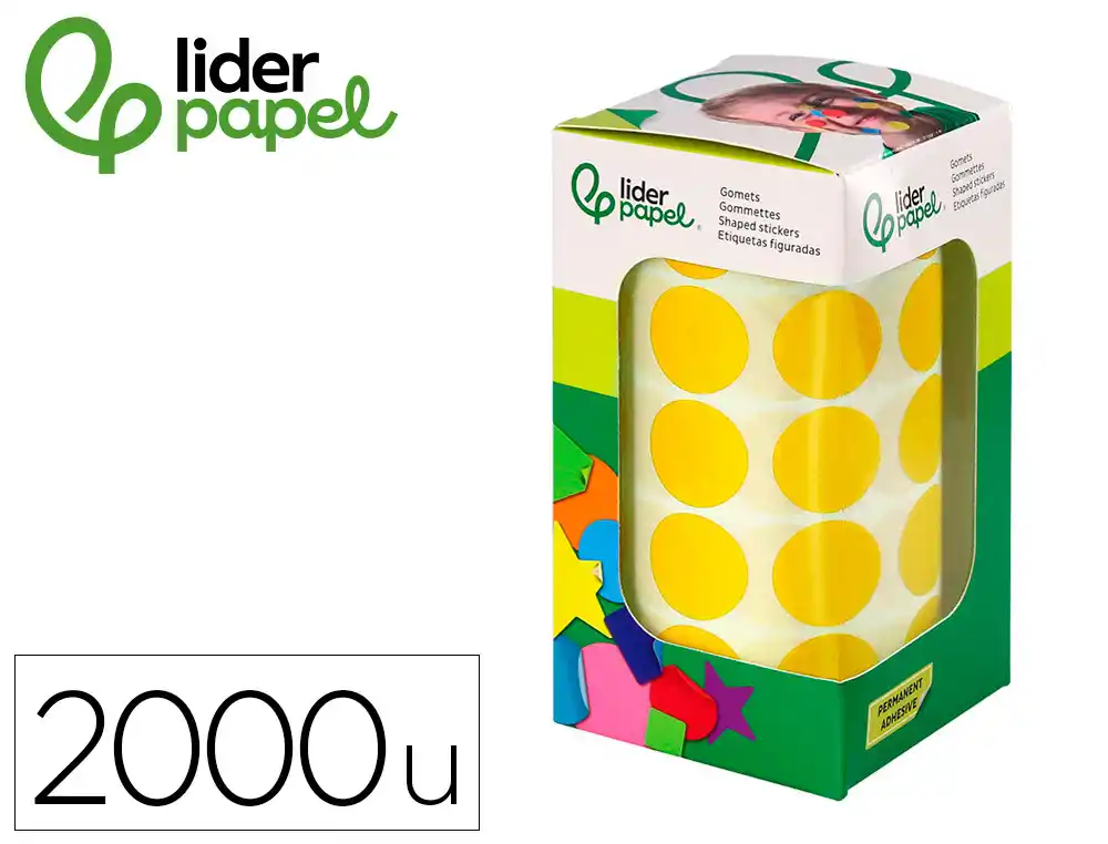 [172110] Gomets liderpapel autoadhesivo circulos 20 mm amarillo rollo de 2000 unidades en caja de carton