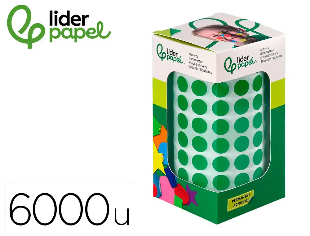 [172105] Gomets liderpapel autoadhesivo circulos 10,5 mm verde rollo de 6000 unidades en caja de carton