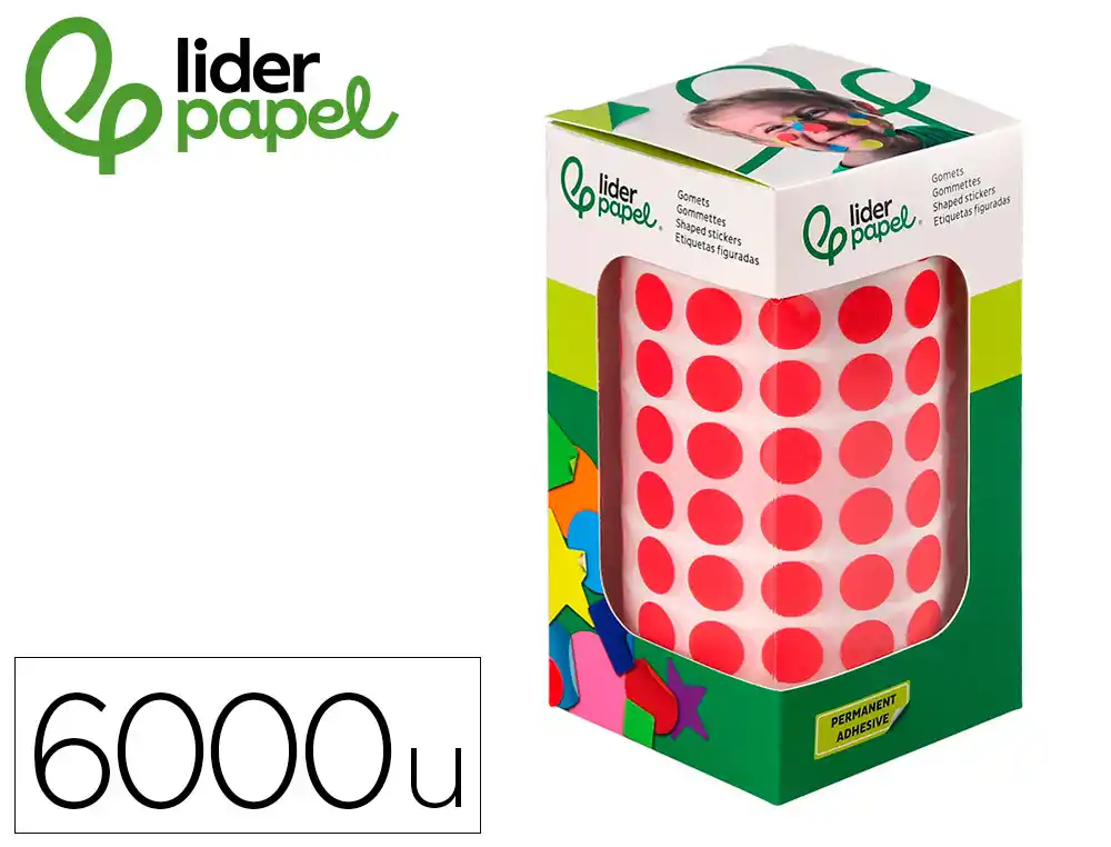 [172104] Gomets liderpapel autoadhesivo circulos 10,5 mm rojo rollo de 6000 unidades en caja de carton